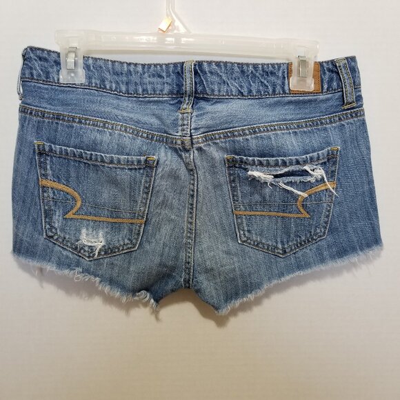 American Eagle shorts 2 distressed denim jean micro mini low rise Y2K whiskered - Picture 2 of 14